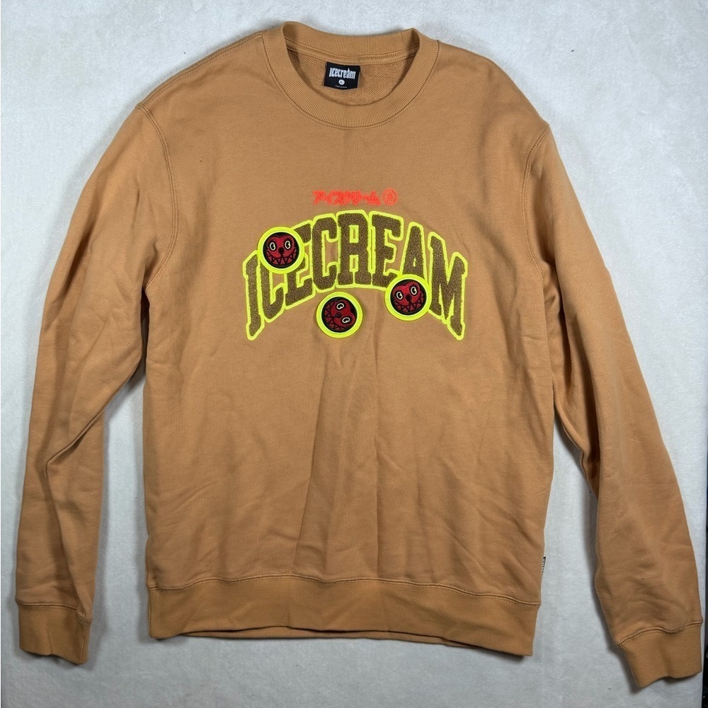 Icecream End Game Size Large Brown Crewneck Sweater with Yellow Accents